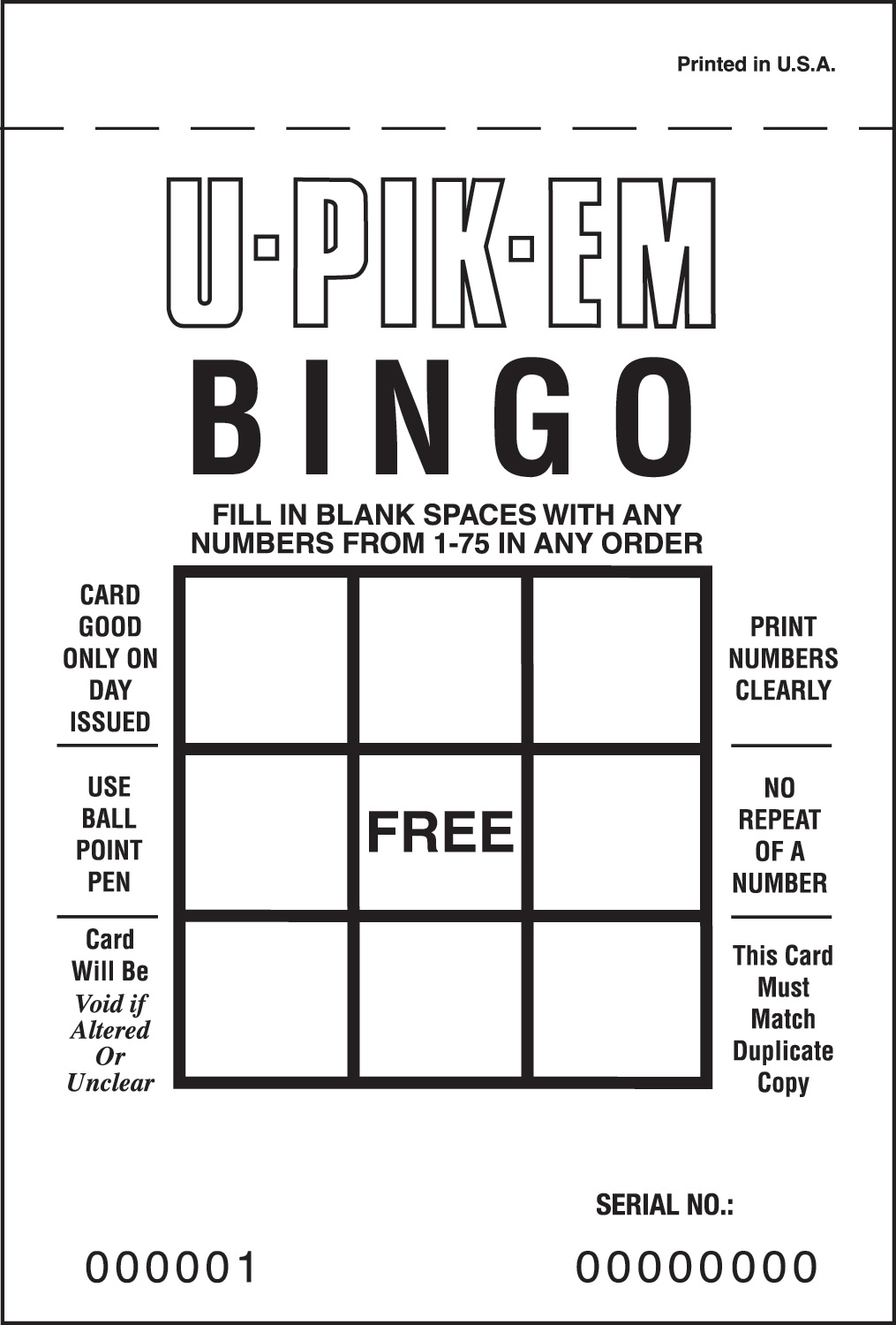 U-PIK-EM Bingo - 1 Free Space
